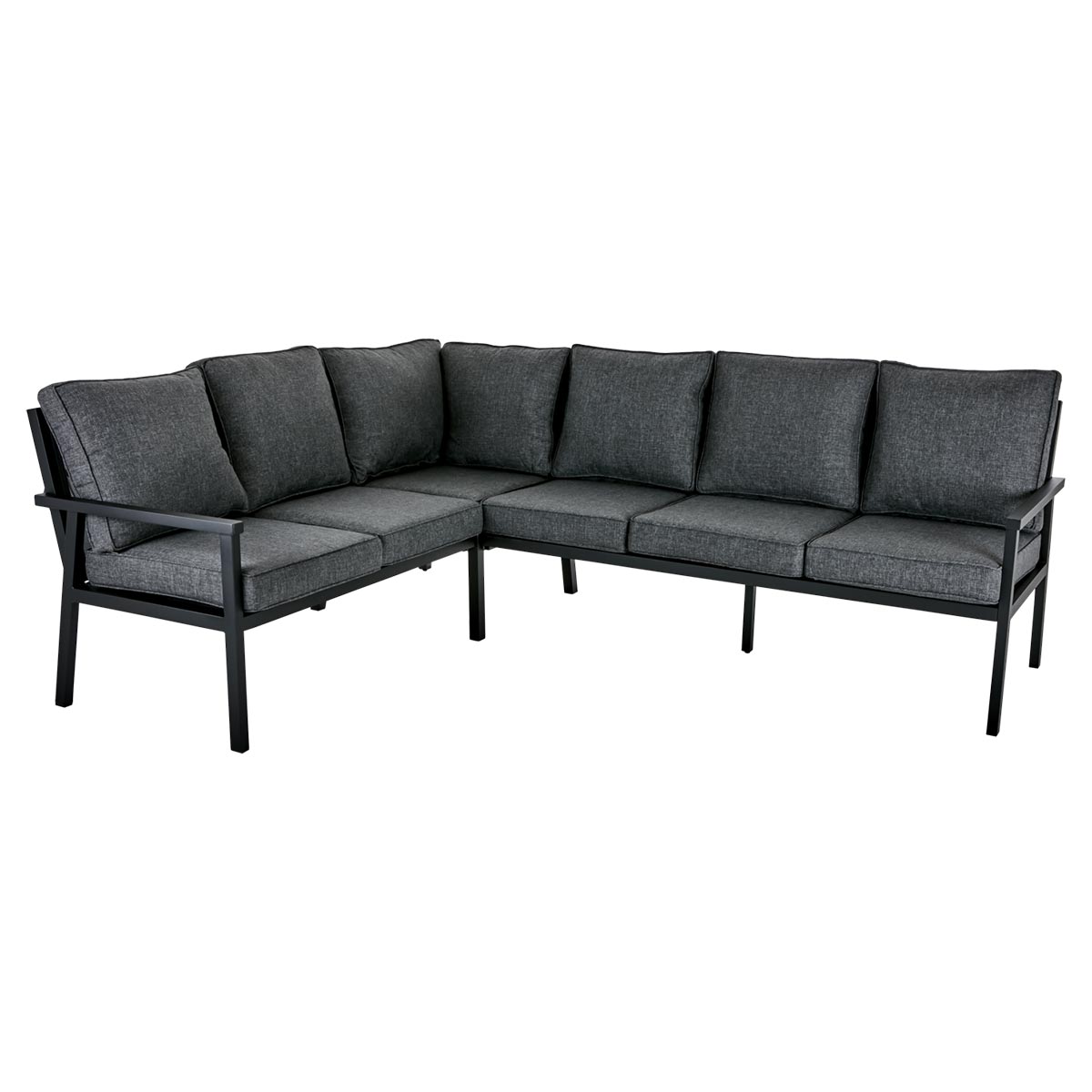 Brafab Rana hög hörnsoffa aluminium svart och dynor tyg antracitgrå 195x252 cm