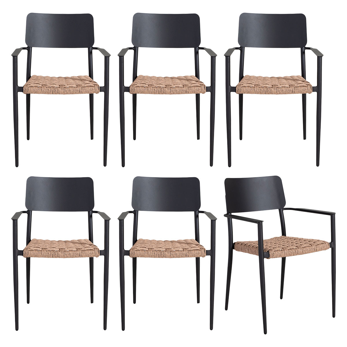 Mer Hemma Alicante stapelbar karmstol aluminium svart/konstrotting natur 6-pack