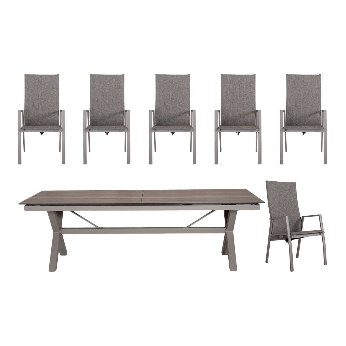 Palma/Dallas matgrupp med 6 stolar aluminium khaki 240/315 cm