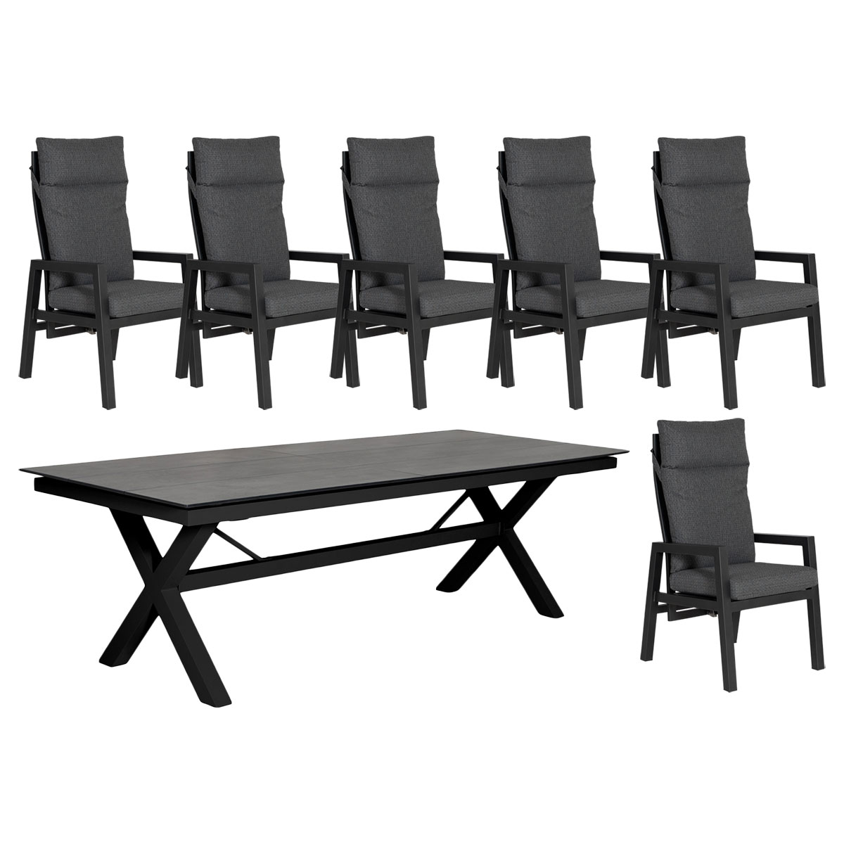 Palma/Loano matgrupp med 6 stolar aluminium antracit 240/315 cm