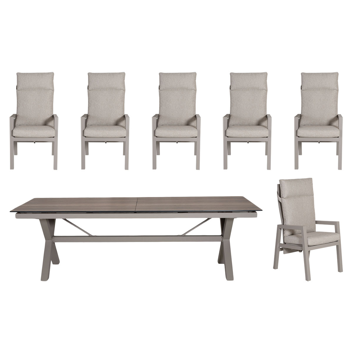Palma/Loano matgrupp med 6 stolar aluminium khaki 240/315 cm